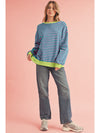 Green Stripe Contrast Edge Oversized Sweatshirt