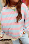 Sky Blue Stripe Colorblock Plus Size Sweatshirt