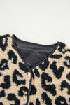 Black Leopard Print Sherpa Button Front Vest Coat