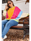 Rose Red Plus Size Colorblock Patchwork Exposed Seam Sweatshirt