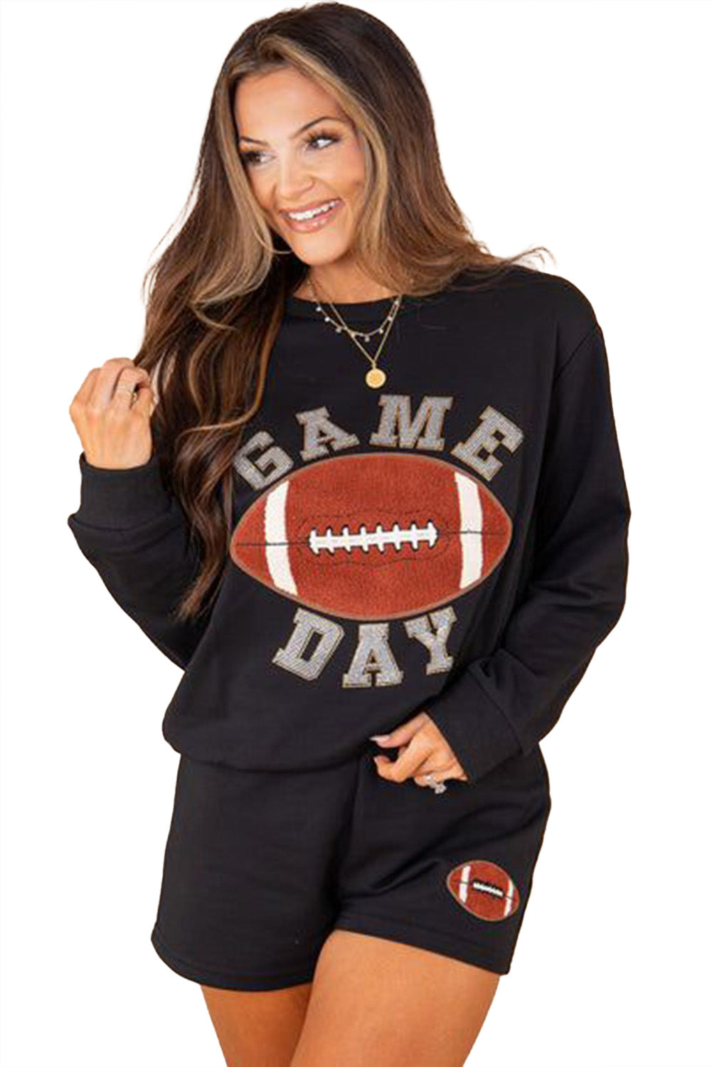 Black GAME DAY Rugby Football Graphic Pullover and Shorts Set