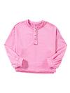 Sachet Pink Plain Drop Sleeve Henley Sweatshirt