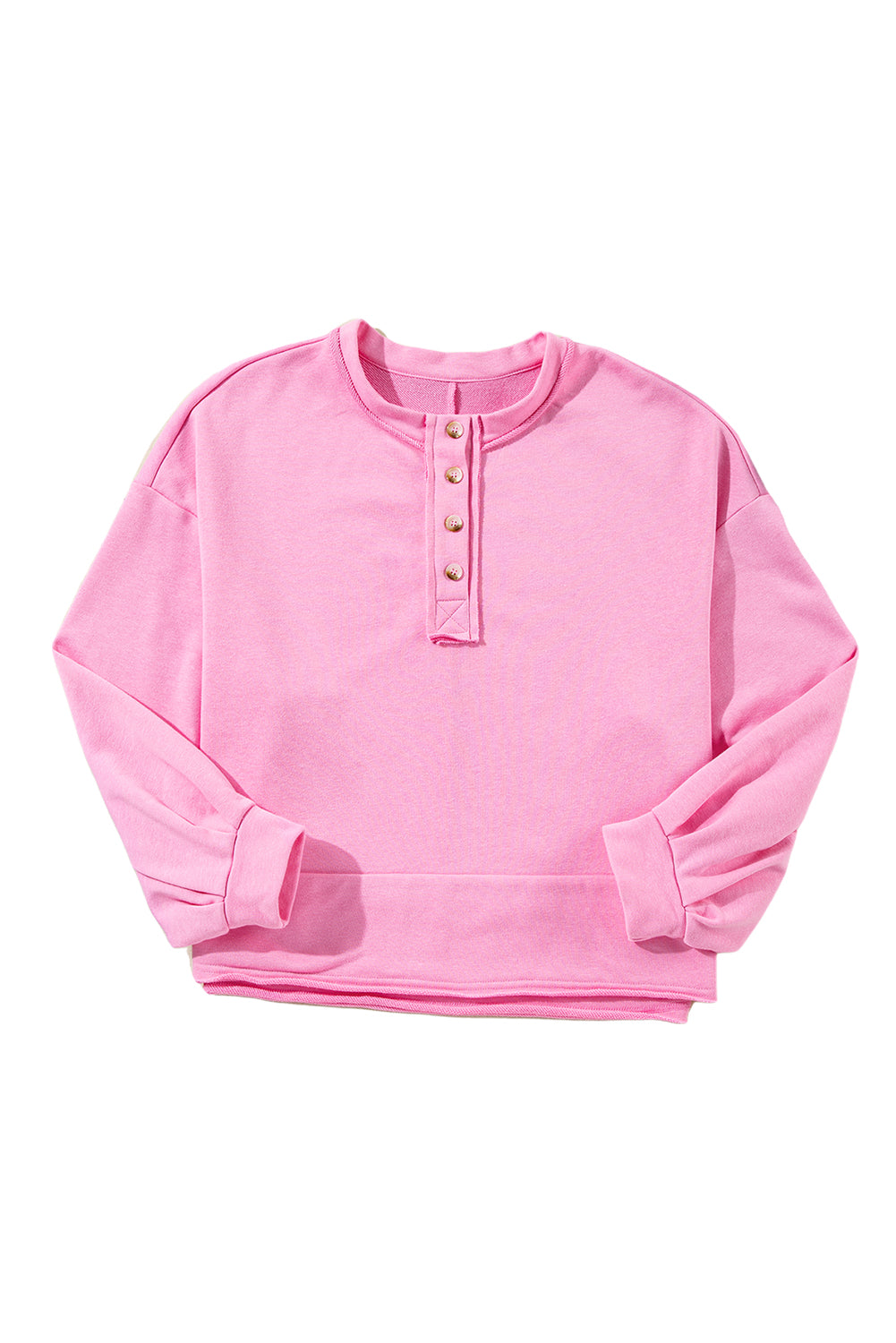 Sachet Pink Plain Drop Sleeve Henley Sweatshirt