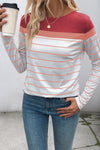 Red Stripe Colorblock Casual Long Sleeve Top