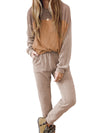 Brown Colorblock Corded Slouchy Top and Pants Set