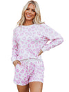 Pink Leopard Print Pullover and Shorts Pajama Set