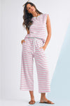 Rose Stripe CasualTee and Wide Leg Pants Set