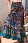 Blue Bohemian Print Lace Patchwork Maxi Skirt