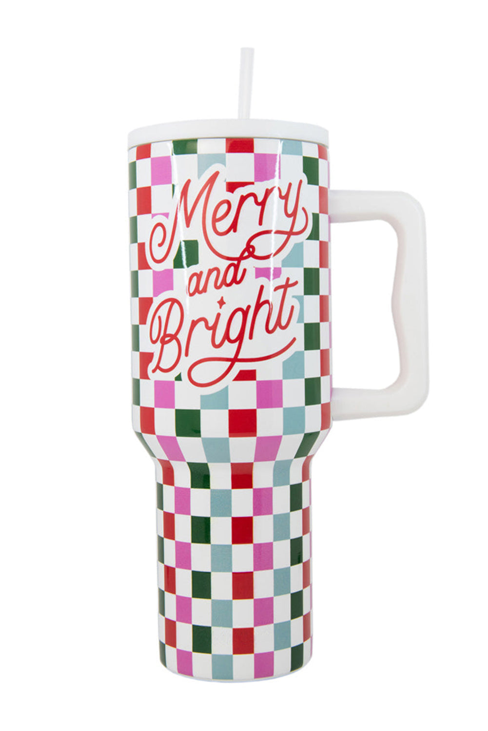 Red Merry and Bright Checkered Tumbler Cup