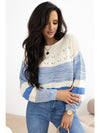 Light Blue Open Stitch Puff Sleeve Sweater