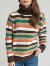 Contrast Stripes Turtleneck Long Sleeve Sweater