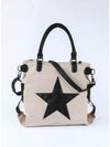 Beige Casual Star Patched Canvas Tote Bag