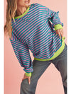 Green Stripe Contrast Edge Oversized Sweatshirt