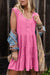 Bright Pink Waffle Sleeveless Henley A-line Tiered Mini Dress