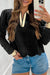 Black Scallop Trim Colorblock Long Sleeve Collared Top
