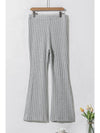 Gray Solid Color High Waist Ribbed Flare Pants