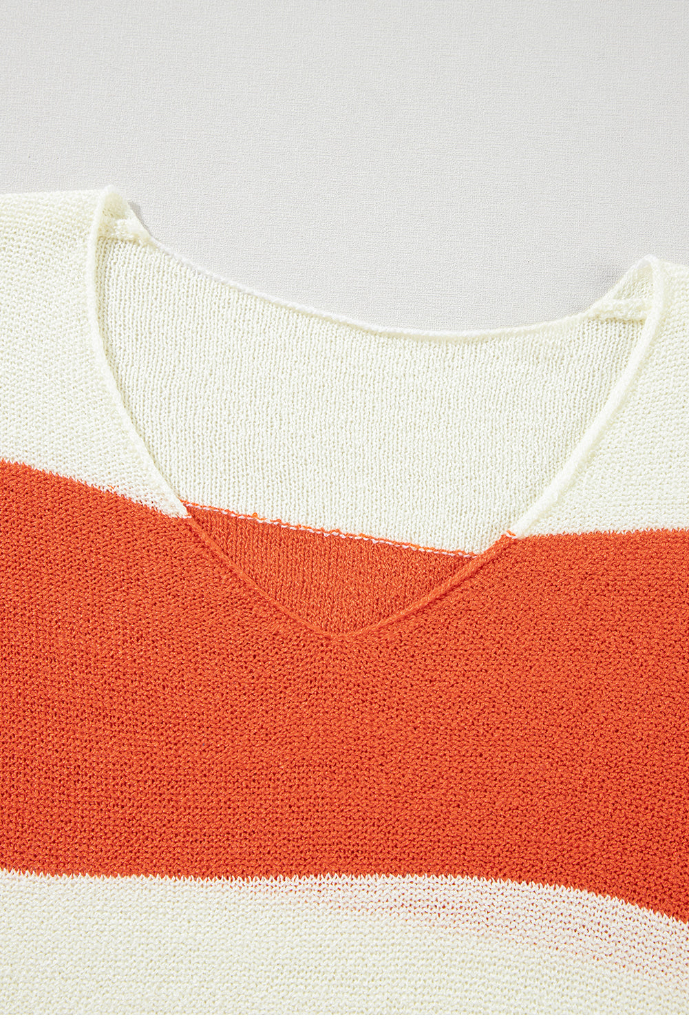 Orange Colorblock V Neck Side Slits Sweater