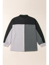 Rose Red Colorblock Patchwork Ribbed Oversized Henley Sweatshirt