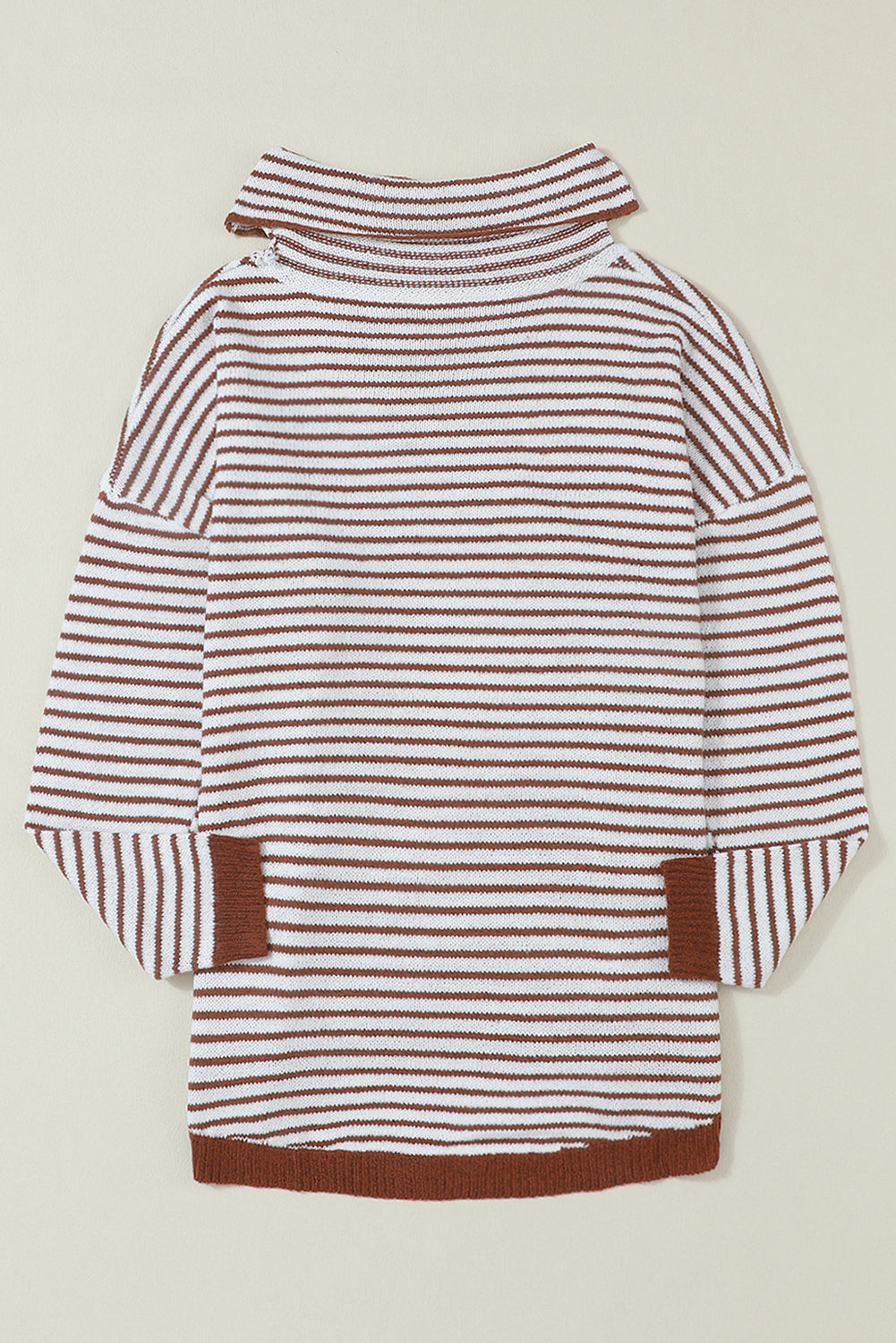 Brown Striped Turtleneck Oversized Sweater