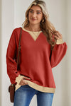 Red Clay Color Block Drop Shoulder Crewneck Oversized Sweatshirt