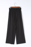 Brown Casual Drawstring Shirred Elastic Waist Wide Leg Pants