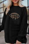 Black Football Graphic Drop Shoulder Game Day Corded Sweatshirt