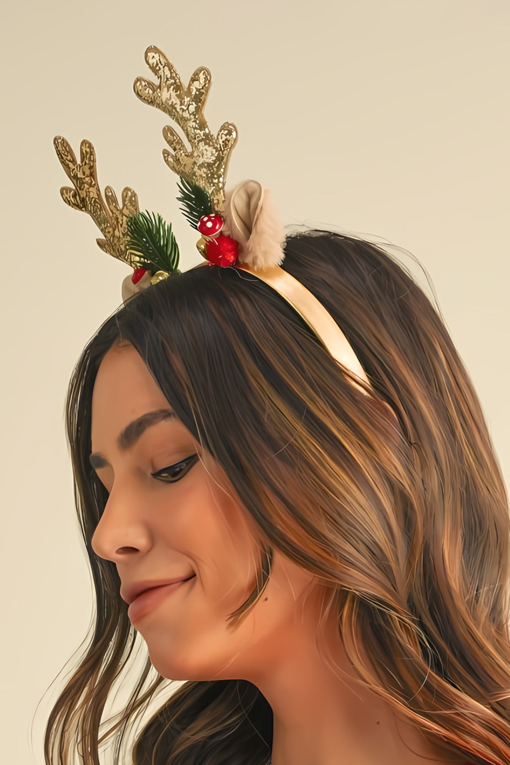 Gold Shiny Christmas Reindeer Horn Headband