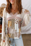 White Floral Print Patchwork Long Sleeve Top