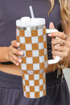 Black 40oz Rhinestone Checkered Handled Tumbler