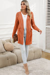 Apricot Ribbed Trim Hollow Knit Side Slits Cardigan