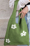 Spinach Green 60s Flower Hollow Knit Shoulder Bag