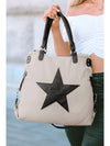 Beige Casual Star Patched Canvas Tote Bag