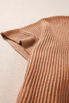 Chestnut Side Slit Short Sleeve Oversized Sweater