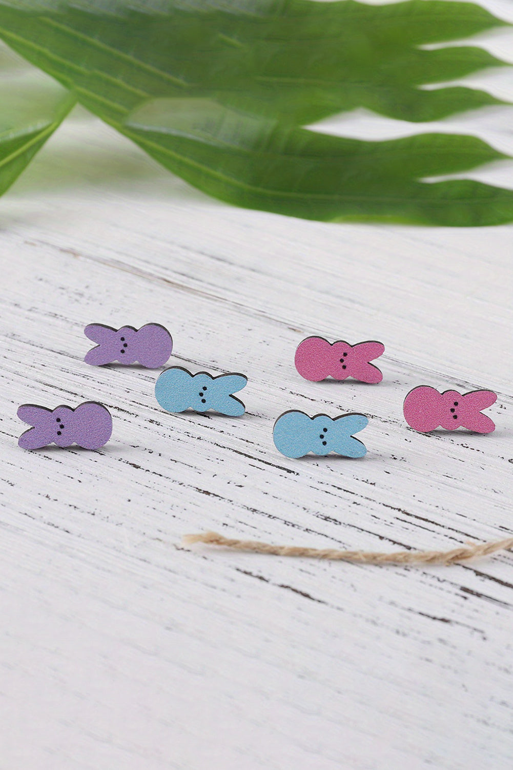 White Easter Bunny Doll Shape Wooden Stud Earrings