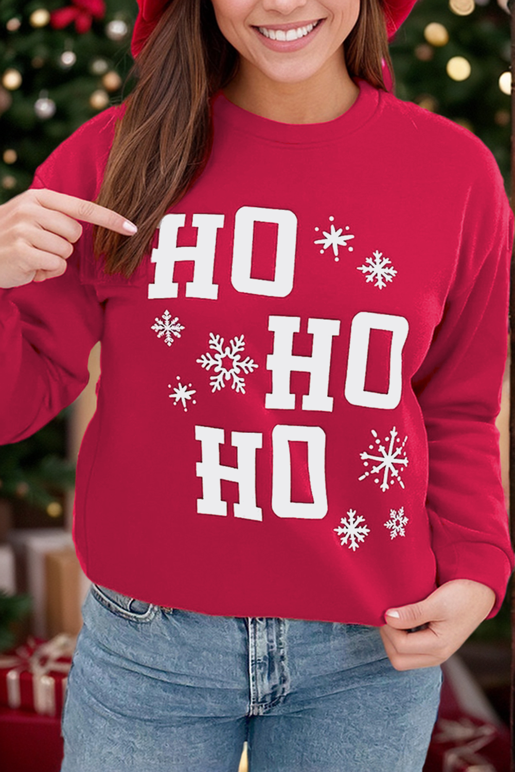 Fiery Red Christmas Ho Ho Ho Plus Size Sweatshirt