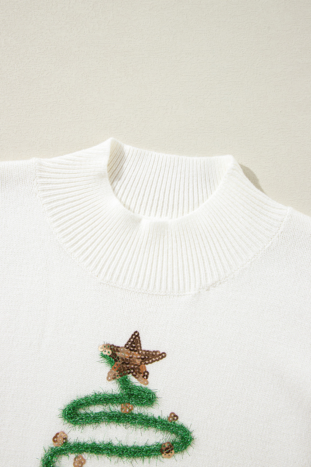 White Tinsel Christmas Tree Puff Short Sleeve Sweater