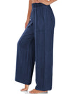 Black Side Pockets Frilled Smocked High Waist Wide Leg Jeans