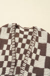 Taupe Colorblock Checked Open Front Knitted Cardigan