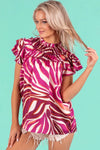 BiBi Tiered Ruffle Neck Zebra Pattern Top
