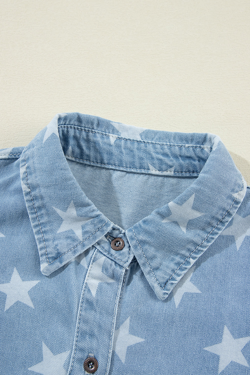 Sky Blue Star Print Raw Hem Denim Jacket