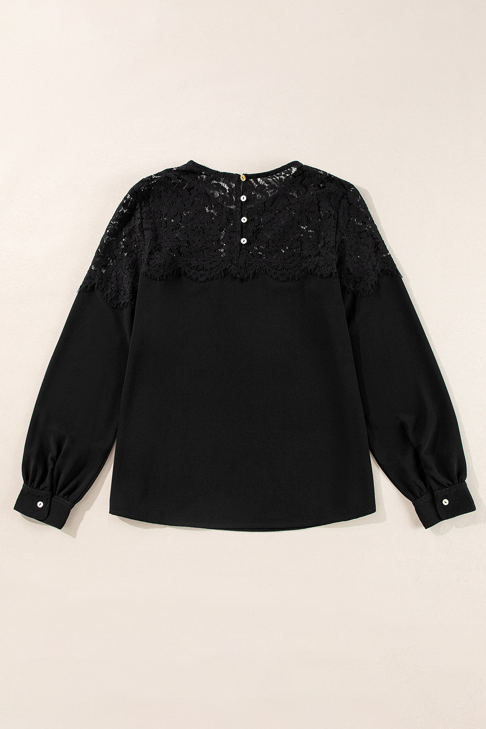 Black Lace Crochet Patchwork O Neck Top