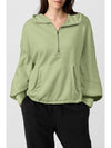 Smoke Green Half Zipper Kangaroo Pockets Drop Shoulder Hoodie