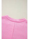 Sachet Pink Plain Drop Sleeve Henley Sweatshirt