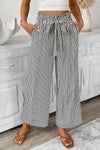 Black Striped Frill Knot Waist Decor Pants