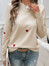 Devine Lace Detail Heart Long Sleeve Sweater - Cocoa Yacht Club