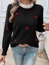 Devine Lace Detail Heart Long Sleeve Sweater - Cocoa Yacht Club