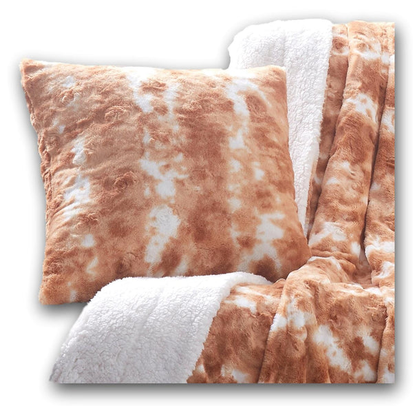 Amber Orange Brown & White Cozy Faux Fur Euro Throw Pillow Cover (M3396)