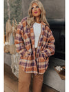 Multicolour Plus Size Plaid Print Collared Button Up Jacket