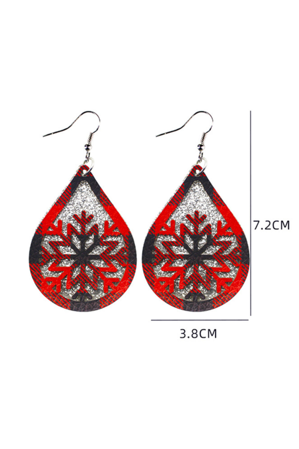 Red Christmas Plaid Snowflake Drop Earrings