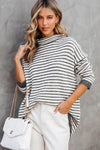 Brown Striped Turtleneck Oversized Sweater